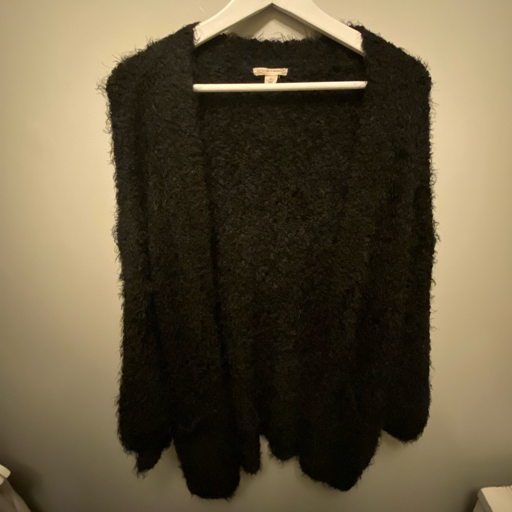 Fuzzy black cardigan size M w/ pockets